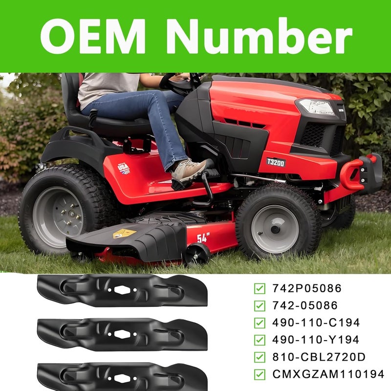 JSDYYYT 742P05086 ​شفرة جزازة العشب 3 قطع متوافقة مع 54" كرافتسمان T3200 TT440 Z5800، كاب كاديت XT1-GT54 XT1-ST54 ZT1-54 ZT1-54P ZT2-54 ZTS2-54، MTD ZT1-54، تروي-بيلت سوبر برونكو 54K XP، Z54 XP - Image 2